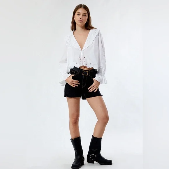 Free People Maisie Cutwork Long Sleeve Top sz L - Picture 2 of 10